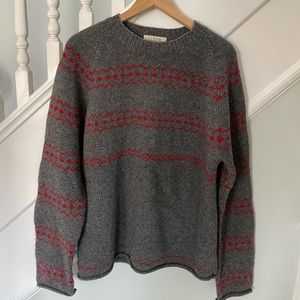 J. Crew Handknit 100% Lambswool Grey & Red Sweater Men’s Large